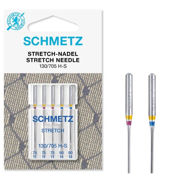 SCHMETZ Domestic Sewing Machine Needles | 5 Stretch Needles | 130/705 H-S | Needle Size 3X75/11 and 2x90/14 | an be Used on Almost All Household Sewing Machines