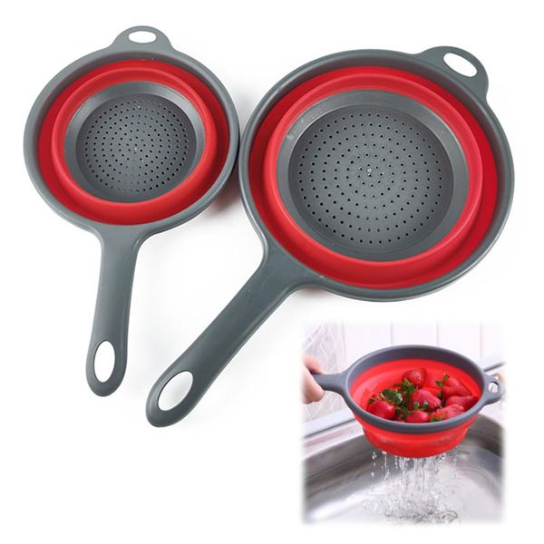 Comioke Collapsible Colander Set, 2pcs Folding Colander, Foldable Filter Drain Baskets, Collapsible Strainer, Red