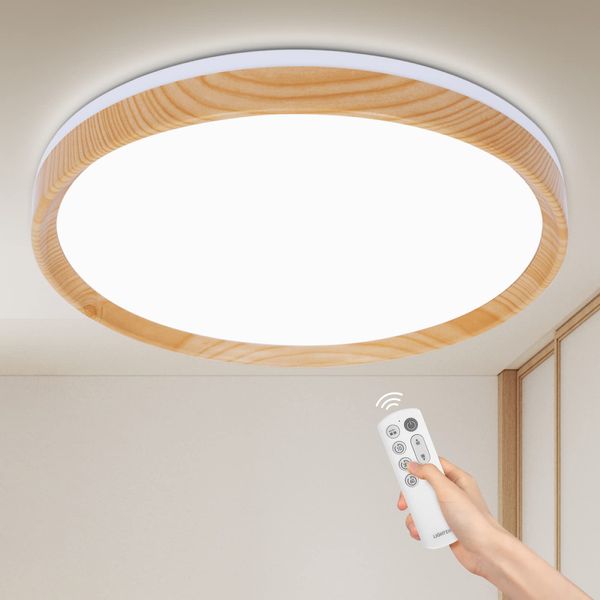 [Rokuetsu] LED Ceiling Light, 6 Tatami, 24 W, 3,000 LM, 15 Levels of Dimming, Ceiling Light, Thin, Remote Control, LED Light, Stylish, Easy Installation, Night Light Mode, LED Light Fixture, Ceiling