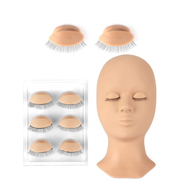 Lash Mannequin Head, CALAILIS Mannequin Head, Eyelash Extension Mannequin Head, Doll Head for Lash Extensions, Eyelash Mannequin Head with 4 Pairs Removable Eyelids (Skin Colour)