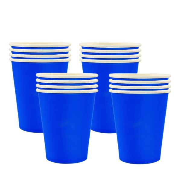 16Pcs Blue Party Paper Cups 9oz,Paper Blue Cups Blue Party Table Decorations for Hot Drinks Kids Picnic Birthday,Baby Shower Graduation Wedding Birthday Christmas Tableware Party Supplies