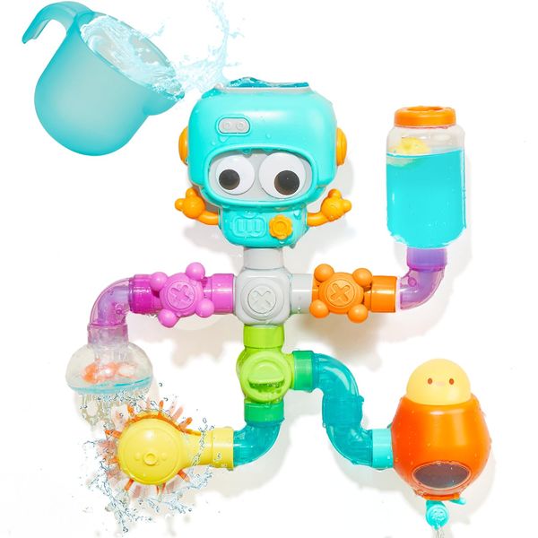 AMCHSURI Toddler Bath Toys, Bathtub Toys for Kids Ages 4-8, Shower Toys with Pipes and Valves That Toddlers with Interactive Features for Cognitive Development Bath Time Toy