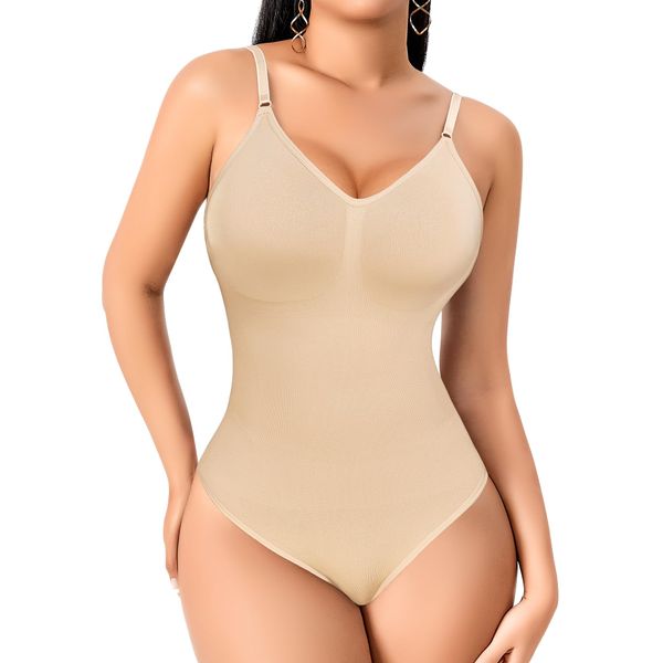 YARRCO Shapewear Damen Body Shaper Bauchweg Shaping Bodysuits Miederslip Figurformende Unterwäsche Miederbody (Beige, S)