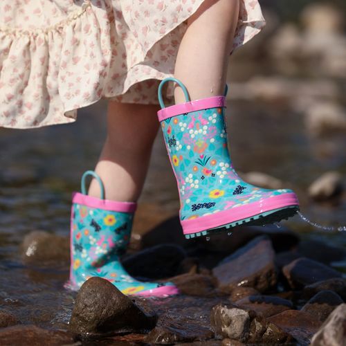 landchief Toddler Rain Boots, Kids Rain Boots Waterproof Rubber Boots for Girls and Boys with Fun Patterns and Easy-On Handles, Size 12, Pink Rabbit