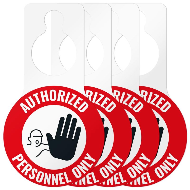 Authorized Personnel Only with Stop Hand Hanging Door Tag, (4 Pack) 9x5 ...