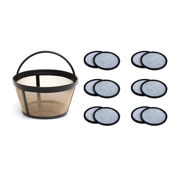 10-12 Cup Permanent Basket-Style Coffee Filter & a set of 12 Water Filters designed to fit Mr. Coffee Coffeemakers