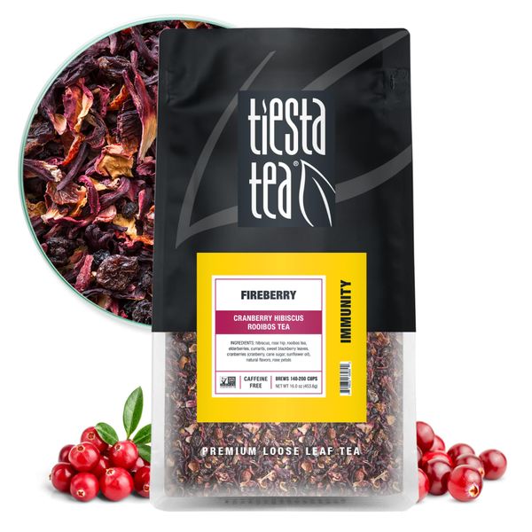 Tiesta Tea - Fireberry, Cranberry Hibiscus Rooibos Tea | Premium Loose Leaf Tea Blend | Non-Caffeinated Rooibos Tea | Make Hot or Iced Tea & Brews Up to 200 Cups - 16 Ounce Resealable Bulk Pouch