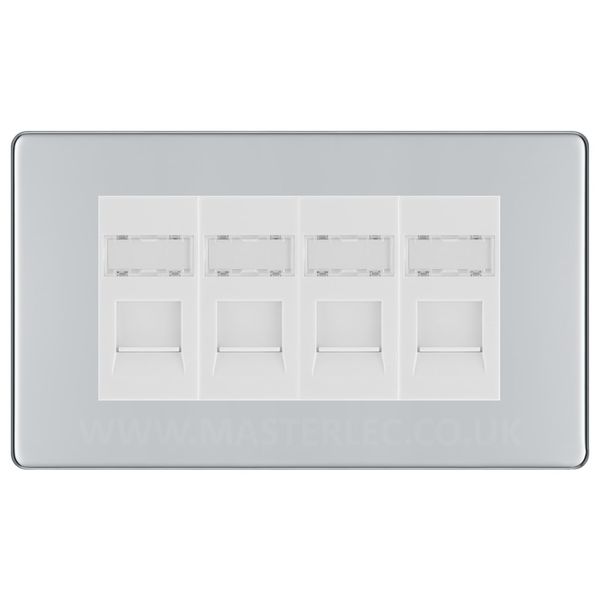Polished Chrome Screwless Quad 4 Gang RJ45 Data Socket White Inserts FPCRJ454W