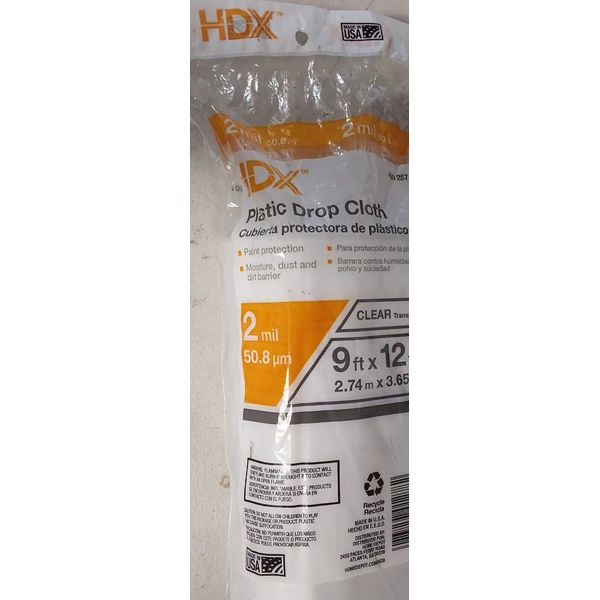 NEW! HDX 9 ft. x 12 ft. Clear Plastic Drop Cloth