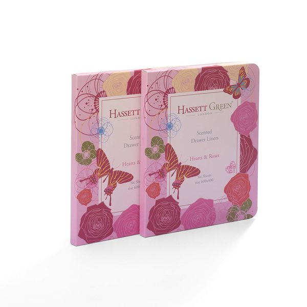 Hassett Green London - Hearts & Roses Scented Drawer Liners - Two Pack of 6 Sheets size 600 x 400 mm (Twin Pack)