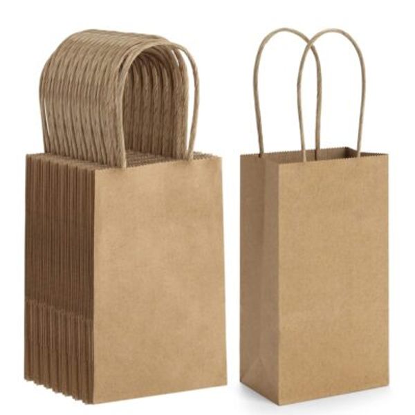 50 Pack 3.5x2.4x6.7 Inches Small Kraft Paper Gift Bags With Handles Bulk Mini Pa