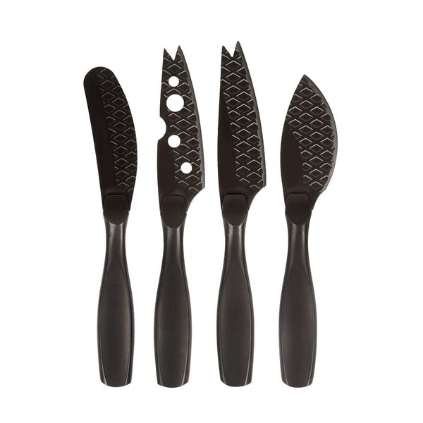 BOSKA Mini Monaco+ cheese knife set, four cheese knives, stylish design, stainless steel, black, 160 x 22 x 7 mm