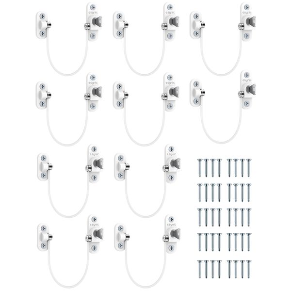 eSynic UPVC Window Restrictors 10pack Window Restrictor for Cat Child Safety Window Lock with Self Screws Keys Limiting Opened Distance and Ventilation for PVC, Wood, or Aluminum Window