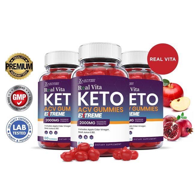 Real Vita Keto Extreme ACV Gummies 2000MG Apple Cider Vinegar 180 Gummys