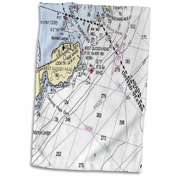 3dRose Florene - Nautical Map Décor - Print of Bay Of Fundy Nautical Map - Towels (twl-204882-1)