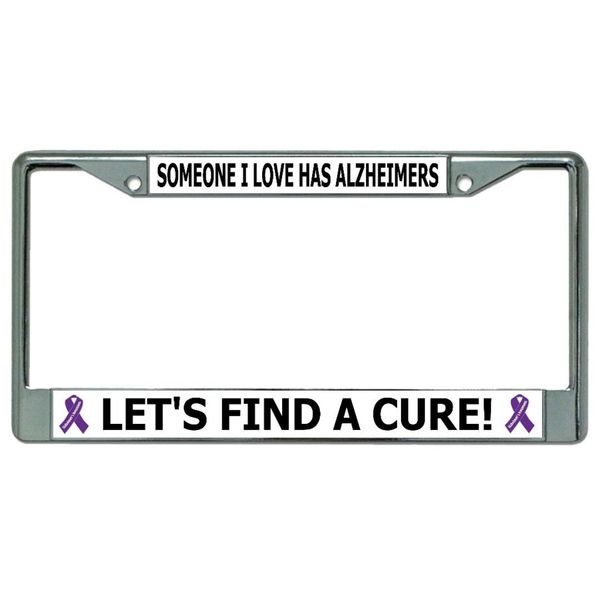 Lets Find A Cure Alzheimers Chrome License Plate Frame