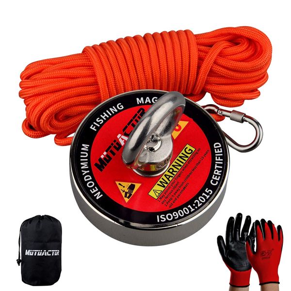 MUTUACTOR Strong Fishing Magnet Set 180kg Tensile Force, Strong Neodymium N 52 Magnet Fishing Kit Used for Treasure Hunting, Permanent Rare Earth Magnets with 25 Meter Durable Rope to Reclaim Metal