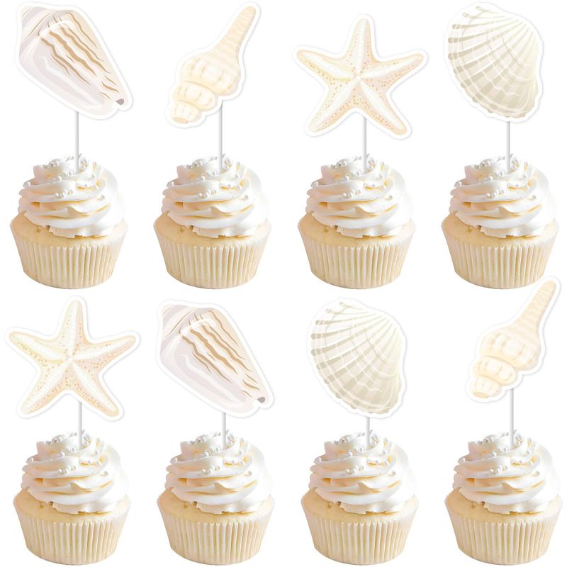 Kreatwow 24pcs Shell Cupcake Toppers Seashell Theme Birthday Ocean ...
