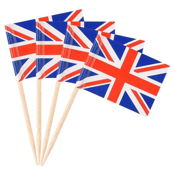 200pcs Union Jack Toothpicks British Sandwich Flags Food Cupcake Cocktail Sticks Picks Tableware King's Coronation Party Supplies Pub BBQ Royal Event Décor