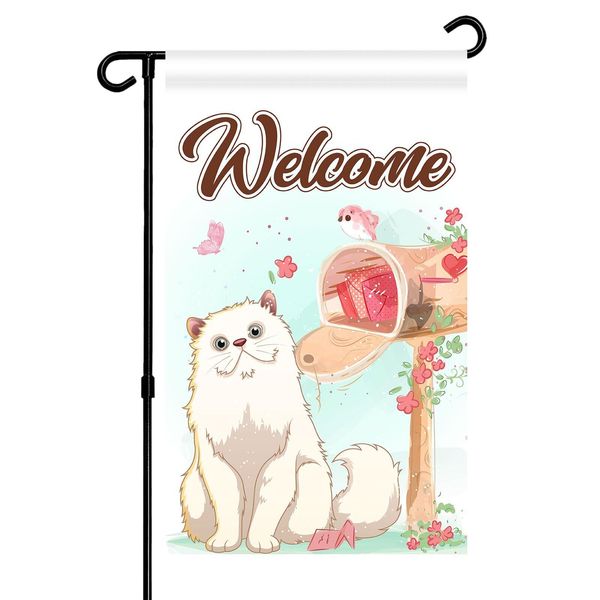 Cat Welcome Garden Flag - Welcome Home Party Door Sign - Kid Pet Birthday Yar...