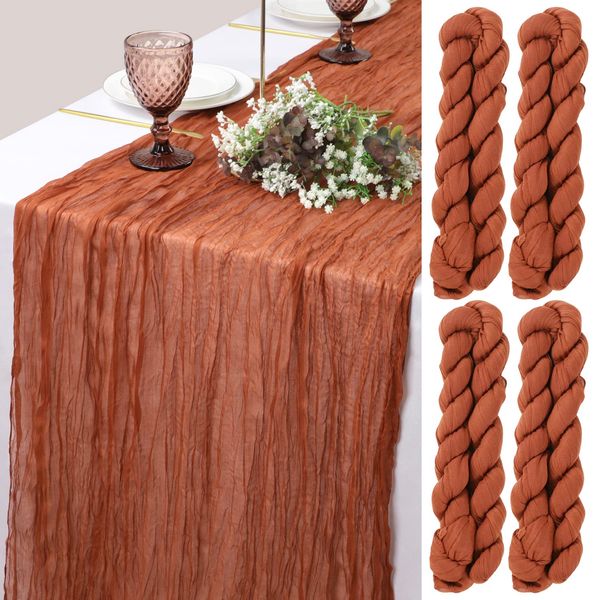 LVEFIT 4PCS Terracotta Cheesecloth Table Runner 13.3ft Long Gauze Table Runner Rustic Wedding Cheese Cloths Decor for Wedding Bridal Baby Shower Birthday Party Wedding Decorations Boho Table Runner