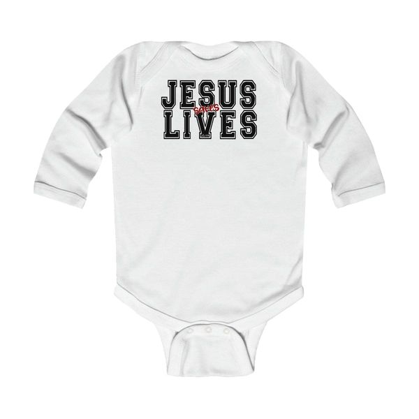 Infant Long Sleeve Bodysuit, Jesus Saves Lives, Christian Inspiration - White / 6M