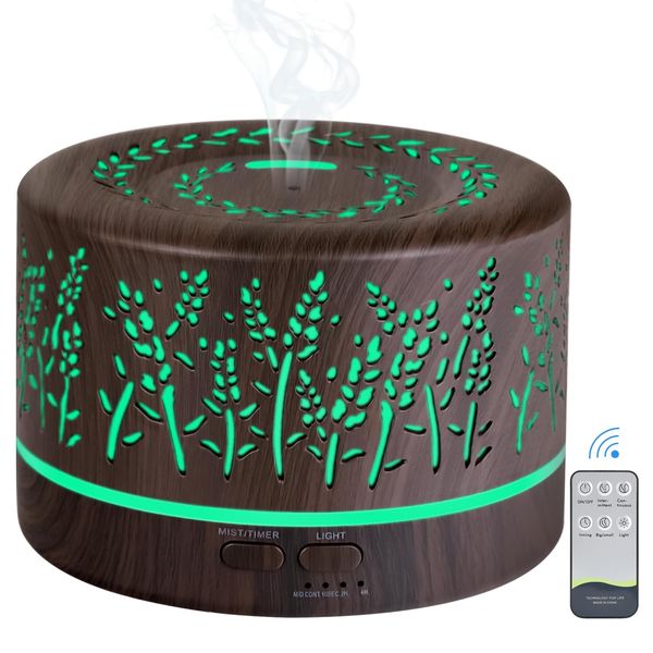 500ml Essential Oil Diffuser, YONGYAO Cool Mist Aromatherapy Scented Diffuser Humidifier for Home, Bedroom, Baby Room,Spa with 7 LED Color Lights and Auto Shut-Off, BPA-Free- Dark Grey Wood Grain