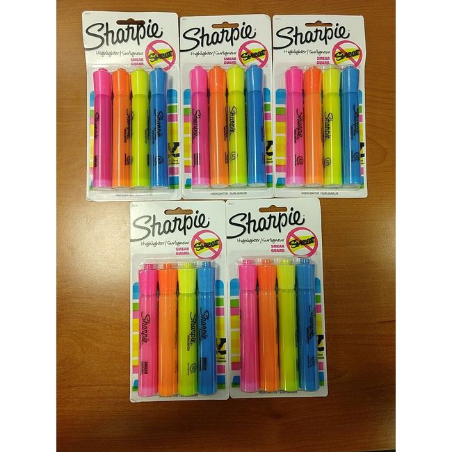 5 Pks of 4: Sharpie Highlighter Yellow/Pink/Orange/Blue 20 Count Total - 11B