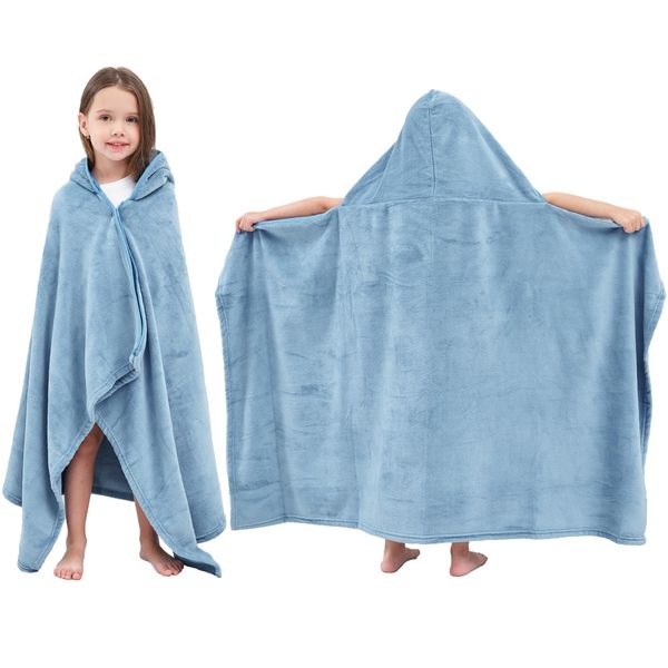 Hiturbo Kids Hooded Bath Towel: Premium Ultra Soft Beach Swimming Towels for Boys Girls Blue