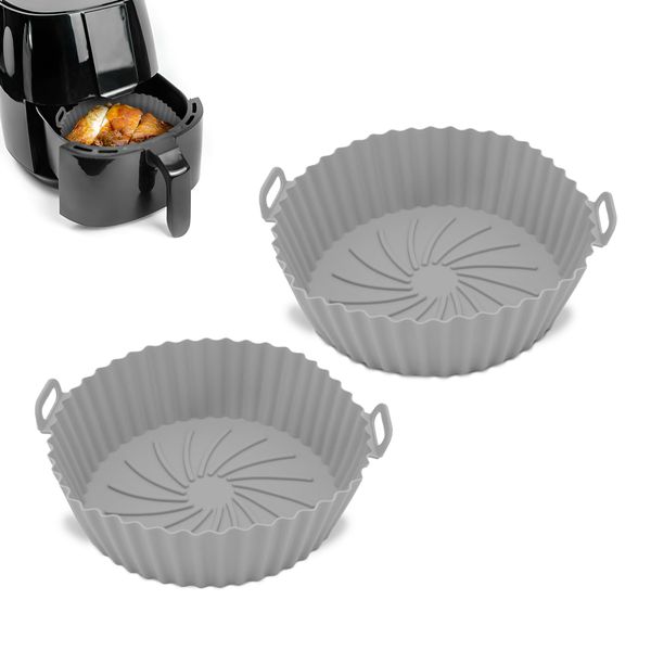 Q Lines® Silicone Air Fryer Liner round - 2 Pack Reusable Heat-Resistant Pot - Replacement for Disposable Parchment Paper Liners, Greaseproof Kitchen Accessories, Compatible with COSORI, Ninja, Tower