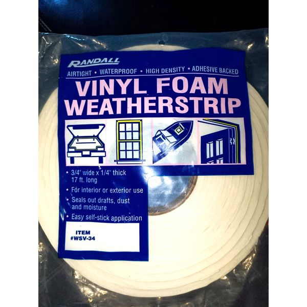 2 Rolls of Randall Vinyl Foam Weatherstrip Item # WSV-34 White