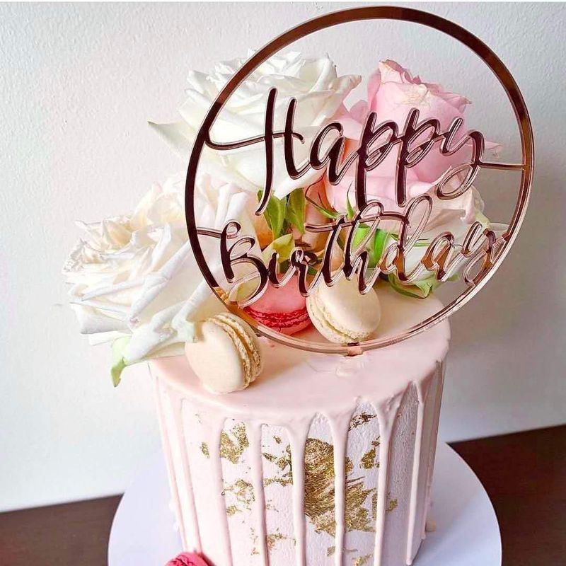 Gold & Rose Gold Acrylic Happy Birthday Cake Topper (Rose Gold ...