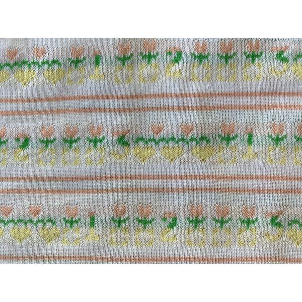 60x38" Vtg Knit Tulips Floral Fabric Health-Tex? Yellow Peach Green White Stripe