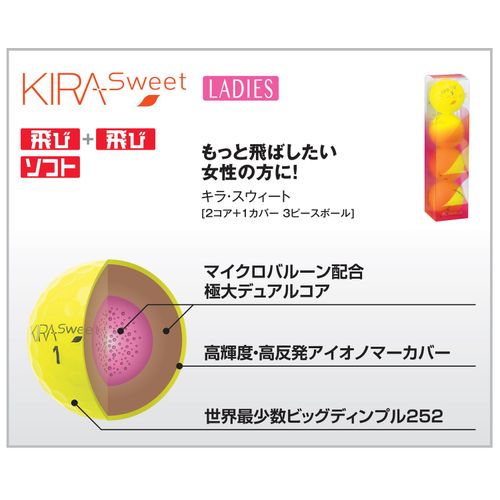 Kasco Kira SWEET Character Golf Balls, 4 Pieces, 4 Colors