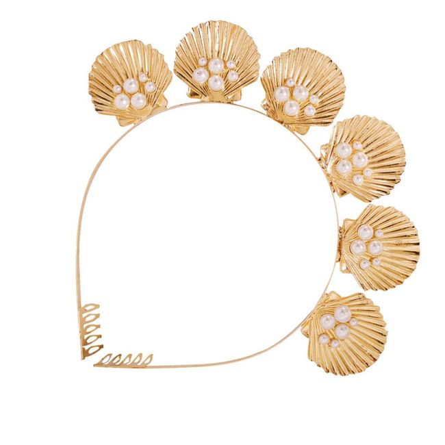 Shell Headband Gold Seashell Crown Goddess Pearl Decor Tiara Headband for  Wedding Party Photo