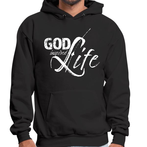 Mens Graphic Hoodie God Inspired Life - Black / XL