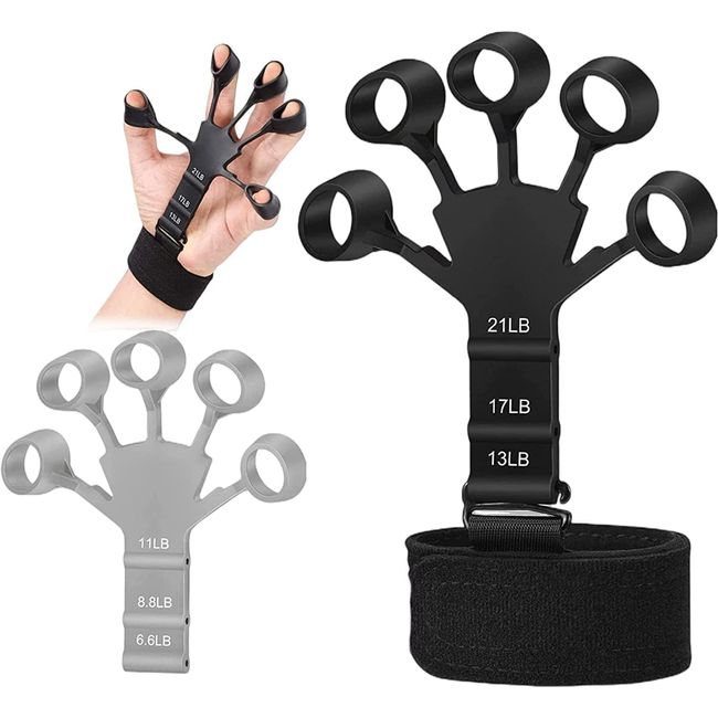 [2 pieces] Finger Power Finger Trainer Hand Grip Strengthener Hand Grip Strength Training Finger Exerciser Finger Stretcher 6 Adjustable Flanners Finger Training Finger Strengthener Finger