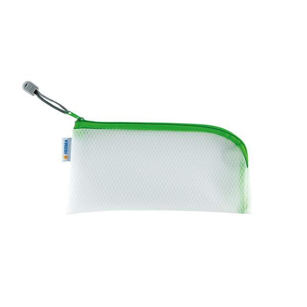 HERMA 20004 Zip Cosmetic Bag, transparent (23 x 11 cm) small zippered travel pouch for mobile phone, charging cable, cosmetics, pens, keys, clear toiletry bag with zipper in green