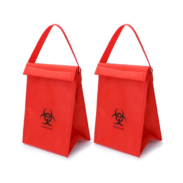 QWORK Medical Insulated Biohazard Cooler Bag, 2 Pack Medical Specimen Transport Bag, Bio Transport Bag, 6.75" x 10" x 5.75", Red