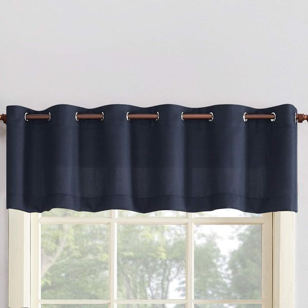 No. 918 Montego Casual Textured Semi-Sheer Grommet Curtain Valance, 56" x 14" Kitchen Tier Pair, Navy Blue