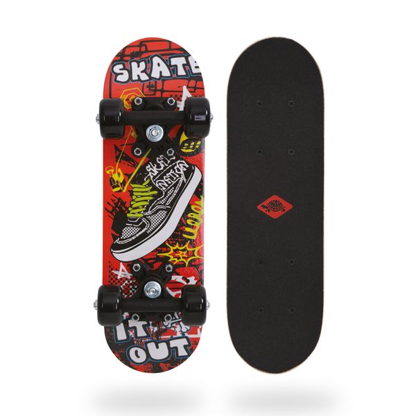 Schildkröt® Mini Skateboard 17“ Skate It Out | Kinder Skateboard ab 4-6 Jahre | Holz-Deck 43 x 13 cm | Cooles Design für Kinder