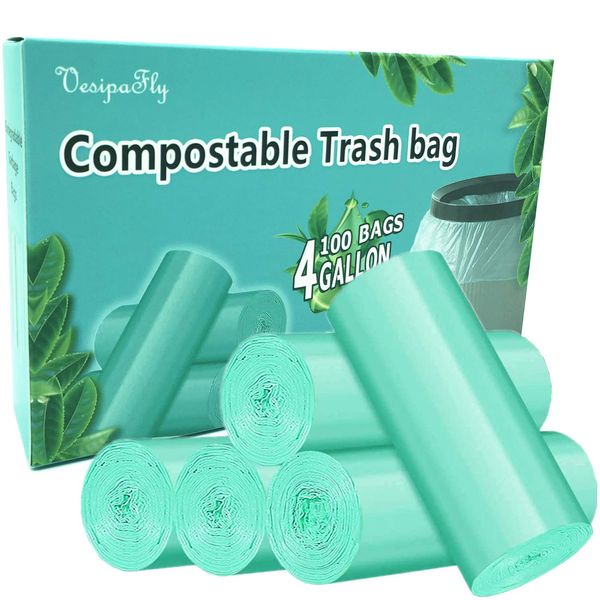 Small Garbage Bag, 4-6 Gallon Biodegradable Strong Durable Disposable Kitchen Trash Wastebasket Bags Can Liners for Home, Office, Waste Bin, Bathroom - 5 Roll, 100 Counts Home Waste Bin