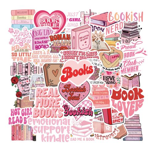 50 PCS Pink Bookish Stickers,Book Stickers for Kindle,Booktok Reading Stickers,Aesthetic Kindle Stickers,Bookish Gifts for Woman,Girl,Book Lover