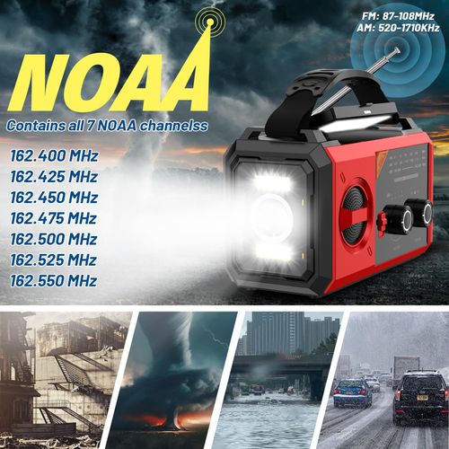 74000mWh Hand Crank Emergency Radio - 20000mAh Solar Portable Weather Radio AM FM NOAA with 3 Mode Flashlight & Reading Lamp, Headphone Jack, Cell Phone Charger, SOS for Emergency, Red