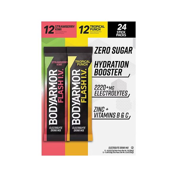 Body Armor Flash IV Hydration Booster Electrolyte Drink Mix, 24 Stick NO SHIP CA