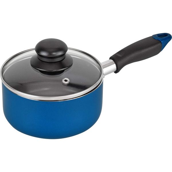 Wahei Freiz RB-1920 Mini Milk Pan, 5.5 inches (14 cm), Blue with Glass Lid, Bento Box, Baby Food, Small Amount Cooking, Gas Fire Only