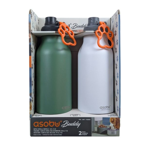 Asobu Buddy Vacuum Insulated Reusabl Bottle Pet Bowl Set 2-Pack Portable Outdoor