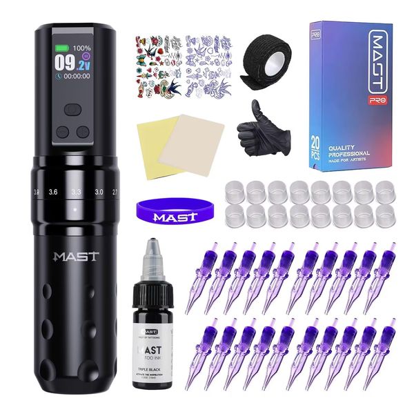 Mast Tattoo Fold2 Pro Wireless Tattoo Gun Rotary Pen Machine, Powerful Motor by Mcore, Smart Display, 7 Strokes Length for Pro Artists (kit)