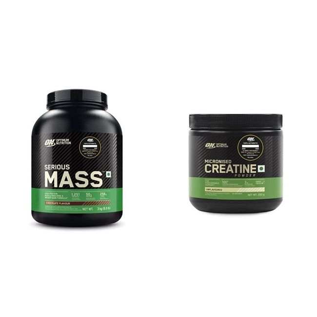 OPTIMUM NUTRITION Serious Mass Gainer Powder 3kg & Micronized Creatine 250gm