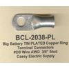 5 TIN PLATED Copper Battery Ring Lug Terminal Connector 2/0 Wire Gauge 3/8" Stud